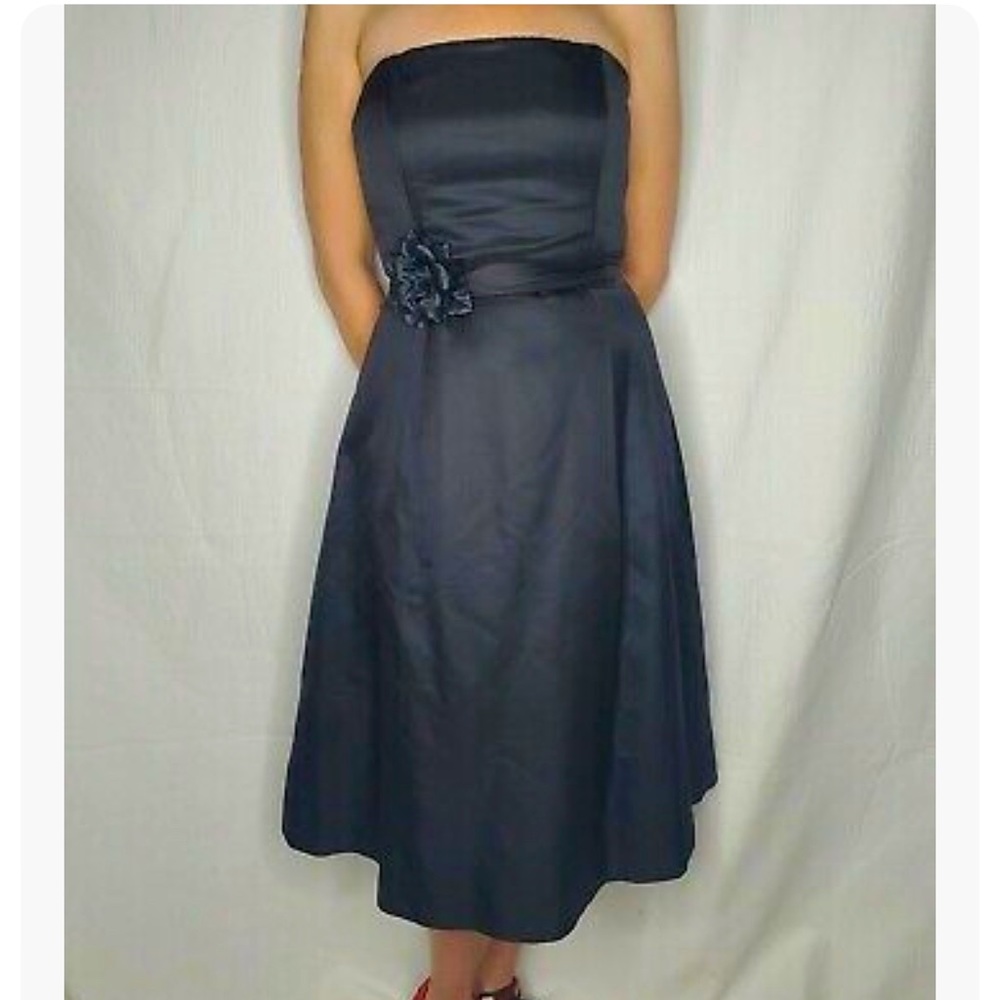 Banana Republic NWT Black Strapless Silk Dress w/Flower Tie Belt, sz 8
